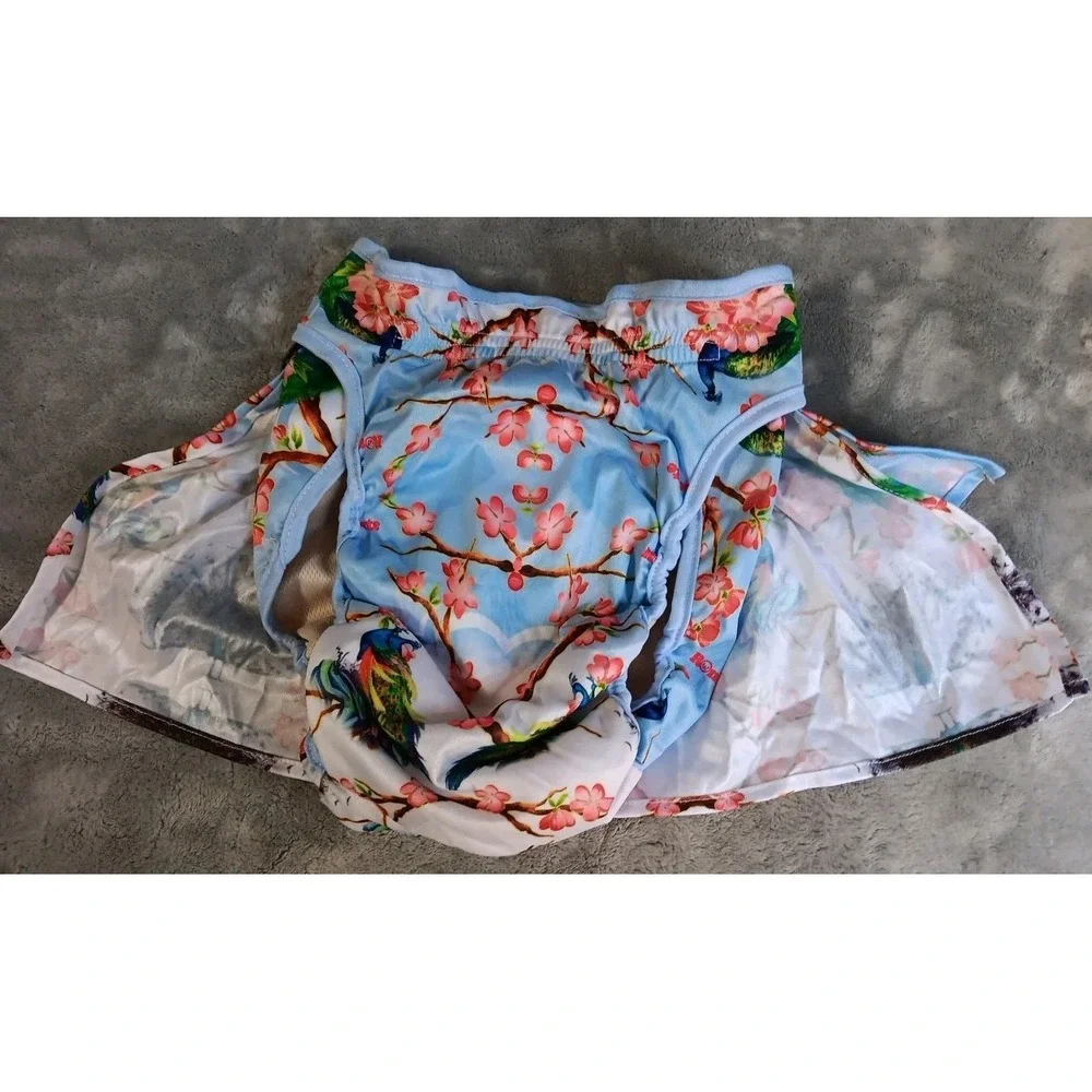 4 Washable Female‎ Dog Diapers Skirt XL Adjustable Waist Flowers Animals Birds